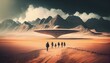 A group of travelers crossing a strange, alien landscape. Generative AI