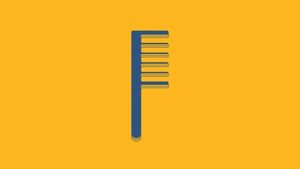 Sticker - Blue Hairbrush icon isolated on orange background. Comb hair sign. Barber symbol. 4K Video motion graphic animation