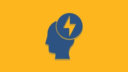 Poster - Blue Human head and electric symbol icon isolated on orange background. 4K Video motion graphic animation