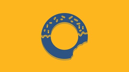 Sticker - Blue Donut with sweet glaze icon isolated on orange background. 4K Video motion graphic animation