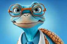 3d Illustration Cute Funny Turtle Doctor In The Glasses, Super Photo Realistic Background, Generative Ai