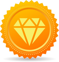 Gold premium icon with diamond, vector emblem
