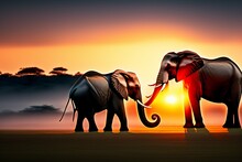 Elephants At Sunrise