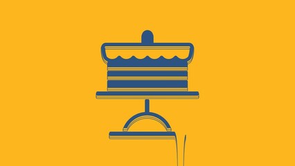 Canvas Print - Blue Cake on plate icon isolated on orange background. Happy Birthday. 4K Video motion graphic animation