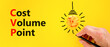 © Dzmitry - CVP cost volume profit symbol. Concept words CVP cost volume profit on yellow paper on a beautiful yellow background. Orange light bulb icon. Business and CVP cost volume profit concept. Copy space.