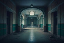 Interior Of An Abandoned Psychiatric Hospital. Generative AI