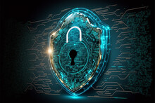 Abstract Shield With Key Inside On Blue Background The Concept Of Cybersecurity The Internet. AI Generated