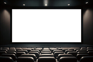 cinema with white blank screen. cinema hall with auditorium. template for design. ai generated. mock