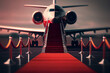 Vip luxury red carpet on stairs to private jet airplane.generative ai