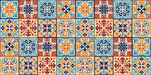 Seamless Moroccan Mosaic Tile Pattern With Colorful Patchwork. Vintage Portugal Azulejo, Mexican Talavera, Italian Majolica Ornament, Arabesque Motif Or Spanish Ceramic Mosaic