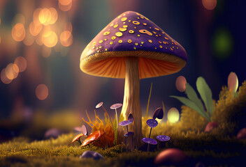 Sticker - Enchanting background themed with whimsical mushrooms