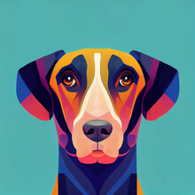 Bright Colorful Dog Head On A Blue Background. Doberman Dog Breed. AI-generated