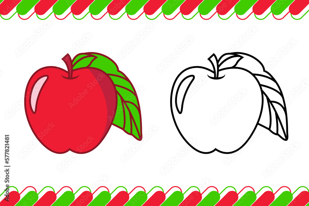 Apple coloring page for kids Stock Vector | Adobe Stock