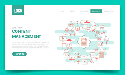 Wall Mural - content management concept with circle icon for website template or landing page homepage
