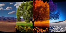 Changing Seasons - Natural Landscape With Four Seasons To Represent Spring, Summer, Fall, And Winter Weather By Generative AI