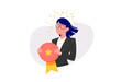 © VECTOR FUN - Employee of the Month vector illustration. Elegant businesswoman holding award. Congratulation for the best worker.