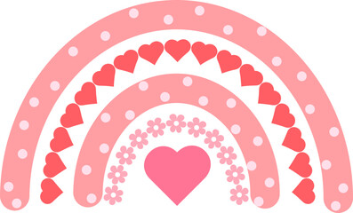 pink boho rainbow with hearts and flowers