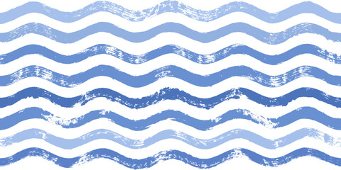 Wall Mural - Seamless Wave Pattern, Hand drawn water sea vector background. Wavy beach print, curly grunge paint lines, watercolor illustration