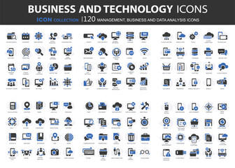 Business and marketing, programming, data management, internet connection, social network, computing, information.  Flat vector illustration	