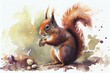 A squirrel gathering nuts, watercolour style generative AI