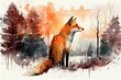 A fox in the forest, watercolour style generative AI