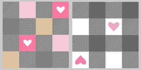 Wall Mural - Two fashionable vector patterns - a cage with hearts of delicate colors.
