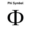 Black phi symbol icon with name. greek alphabet letter.