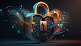 Fototapeta Mapy - Padlock over graphics representing internet cyber security and data theft 