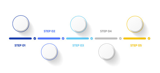 Infographic template for business. 5 Steps Modern Timeline diagram roadmap with circle pie chart, presentation vector infographic with PNG transparent background.