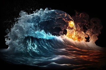 Wall Mural - water fire in ocean created using ai generative technology