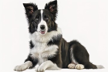 Wall Mural - White backdrop with a one-year-old border collie puppy Generative AI