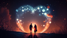 Landscape With Moon And Stars Hold My Hand Floating Lights Couple In Love