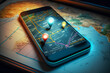 online map navigator on smartphone, gps, generative ai