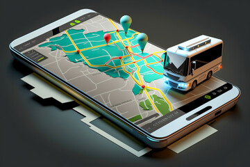 online map navigator on smartphone, transport bus concept, gps, generative ai