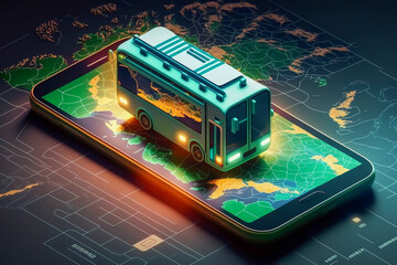 online map navigator on smartphone, transport bus concept, gps, generative ai