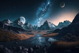 Fototapeta Kosmos - Space digital artwork. Surreal fantasy cosmos. Nebula with planets and stars.Generative AI