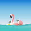 Flamingo pool float in summer times. 3d rendering