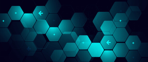 Wall Mural - Abstract blue hexagon shapes with science and digital, futuristic, technology concept background. Vector illustration