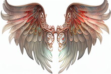 Drawing Pair Wings White Background Fantasy Art Rich Deep Colors Icon Mobile Infinite Angel Full Paintings Angels Text Red Feathered Arms, Generative Ai