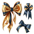 © Anna - Decorative blue and gold bow isolated on white background. Generative AI.