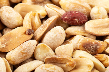 Wall Mural - Peanuts are scattered as a background. Healthy protein snack.