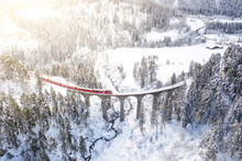 Bernina Express Train On Landwasser Viaduct, Filisur, Switzerland