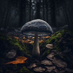 Magical mashroom in fantasy enchanted fairy tale forest with lots of brighness and lighting. Trippy mashroom psychodelic. Generative Ai