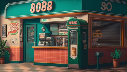 90s style detalied, retro design room background. AI.