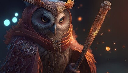 mystical owl shaman digital art illustration, Generative AI