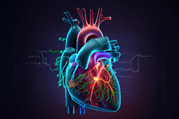 Surprising Anatomy of human heart on ecg medical background. Generative Ai