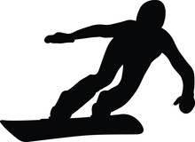 Athlete Snowboarder In Downhill Snowboarding Competition, Side View, Black Silhouette Sports Vector Illustration On White Background