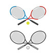 Two crossed racket and tennis ball illustration in modern flat style. Tennis club logo isolated vector.