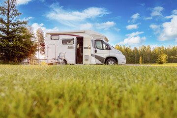 Family vacation travel RV, holiday trip in motorhome