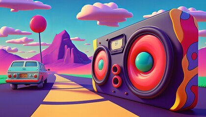 90s style detalied, retro design room background. AI.